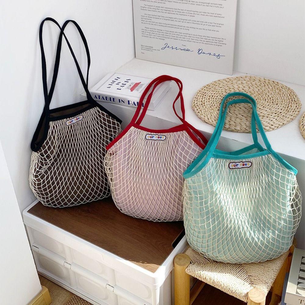 Summer Woven Shoulder Bag Fashion Beach Handbag Fashion Nylon Mesh Tote Bag Girls