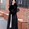 Winter New Environmentally Friendly Fur Coat Women's Long Knee Loose Hooded Belt Premium Imitation Mink Coat