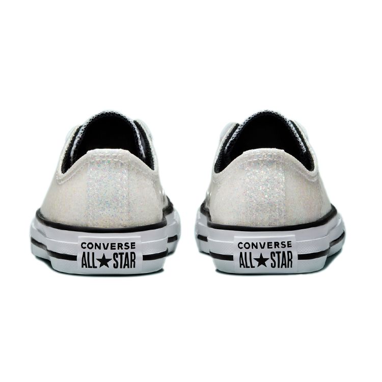 Converse Chuck Taylor All Star Low GS Winter Glitter Kids Sneakers White Silver Black 672099C