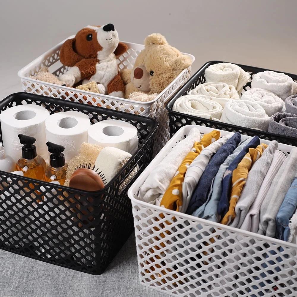 Rectangular Decorative Storage Baskets 2 Pack with Cut-Out Handles Ideal Organizing Household Items Toys Garage Supplies