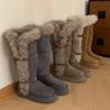 Женские новые зимние высокие меховые снегоступы из толстой кожи, с мехом, утепленные, на толстой подошве