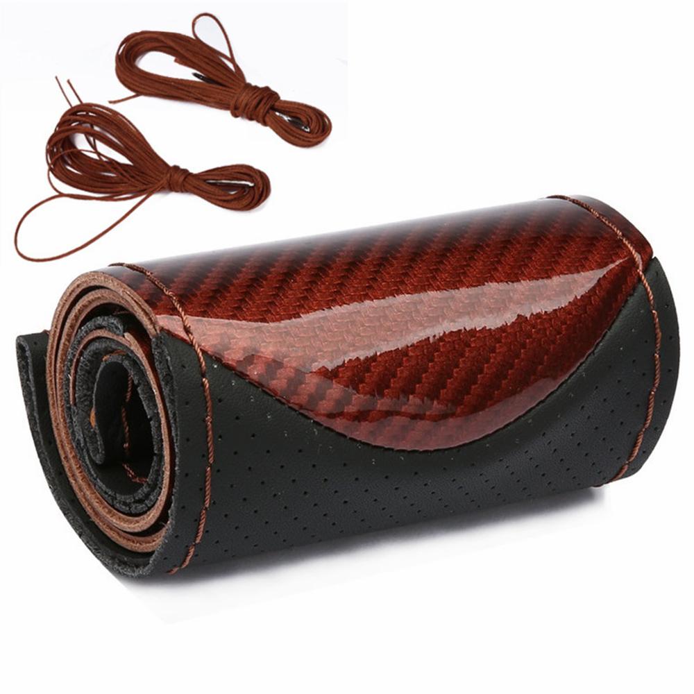 Crystal Carbon Fiber Fashion Sports Hand-stitched Steering Wheel Cover Car Wheel Cover Non-slip Leather Braid For Steering