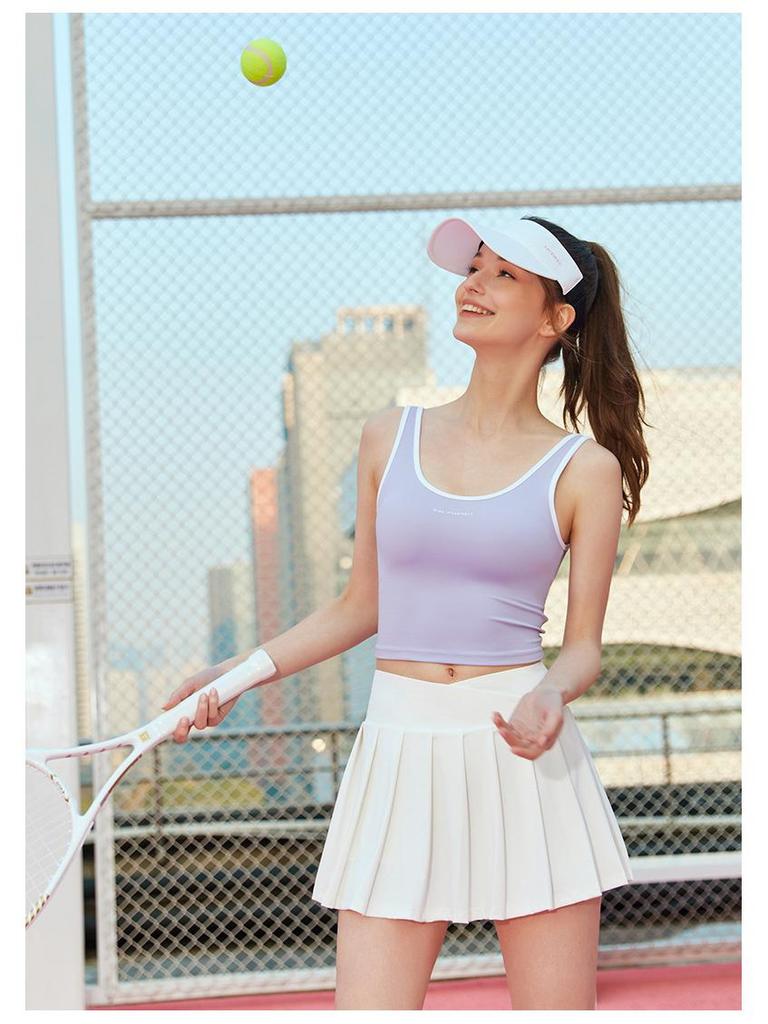 Women's Pleated Two-in-One High-Waist Yoga Skirt with Anti-Exposure Design & Back Pocket for Tennis or Badminton.