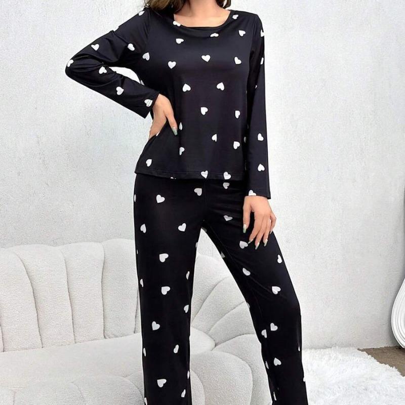 Women's Pajamas Casual Round Neck Long Sleeve Long Pants Fall and Winter Comfortable Set Girl Sleepwear Homewear