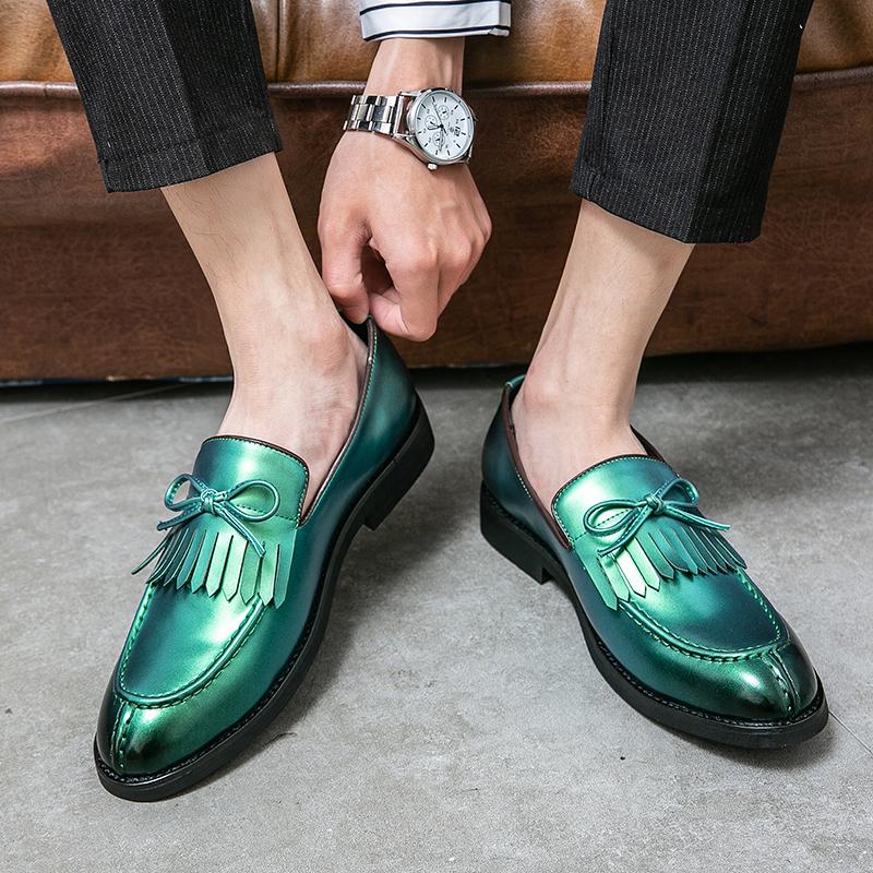 Fashion Mens Designer Casual Leather Luxury Office Purple Green Tassel Loafers Business Italian Wedding Dress Formal Male Shoes for Men