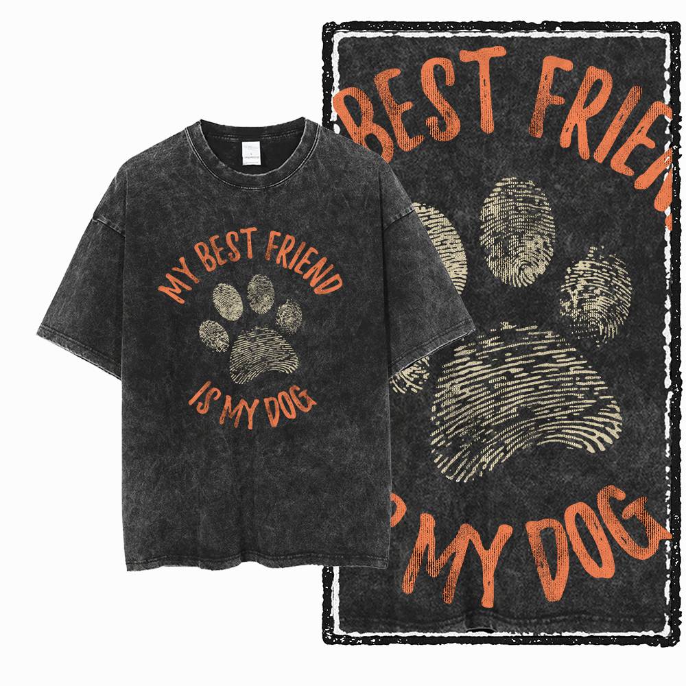 Big Size Dog Graphic Unique Washed Distressed Cotton Unisexs Retro Streetwear TShirt G