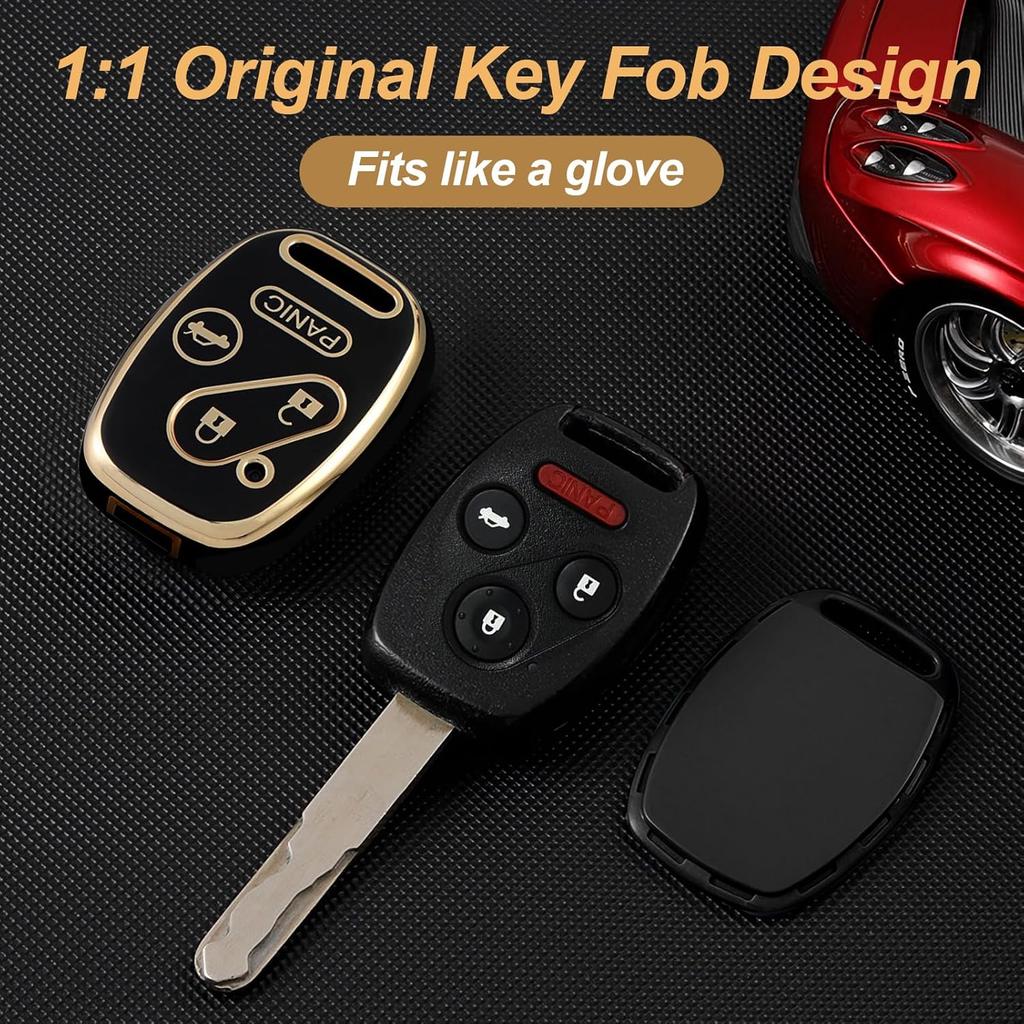 Key Fob Cover For Honda With Leather Keychain, Premium TPU Key Case Compatible With 2003-2015 Honda Accord Crosstour Civic EX CR-V Pilot Element