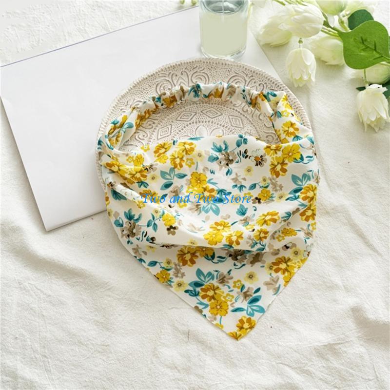 HX6F Floral Hair Bandanas Small Flower Print Head Kerchief Women Bandanas Hair Scarf Triangled Headband with Elastic Bands
