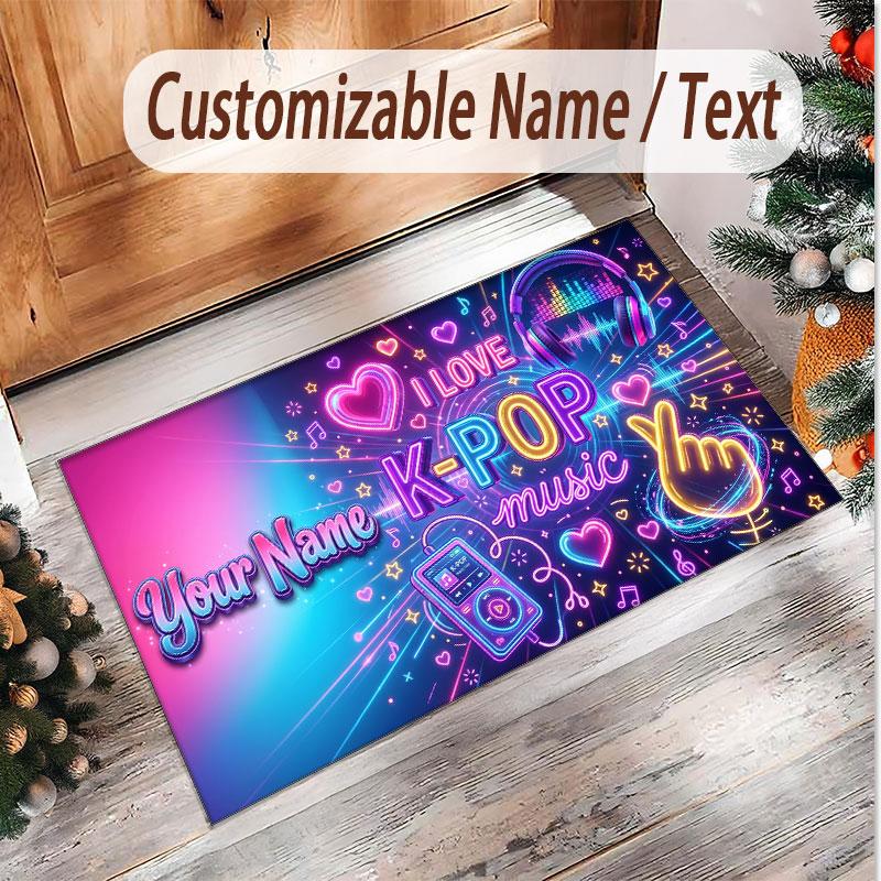 Love Romance Theme Soft Crystal Velvet Rug Custom Name & Text Print Non Slip Floor Rug for Bedroom Living Room