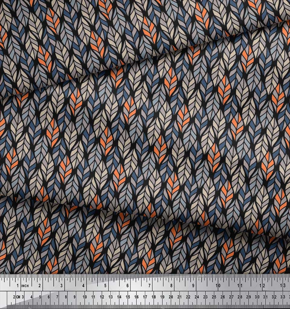 Soimoi Japan Crepe Satin Fabric Leaves Small Decor Fabric Printed Metre 42 Inch