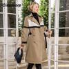 Cinemore Осенний плащ для женщин, длинная ветровка, куртка с двубортным лацканом и поясом, классическая повседневная женская TFD-517YG
