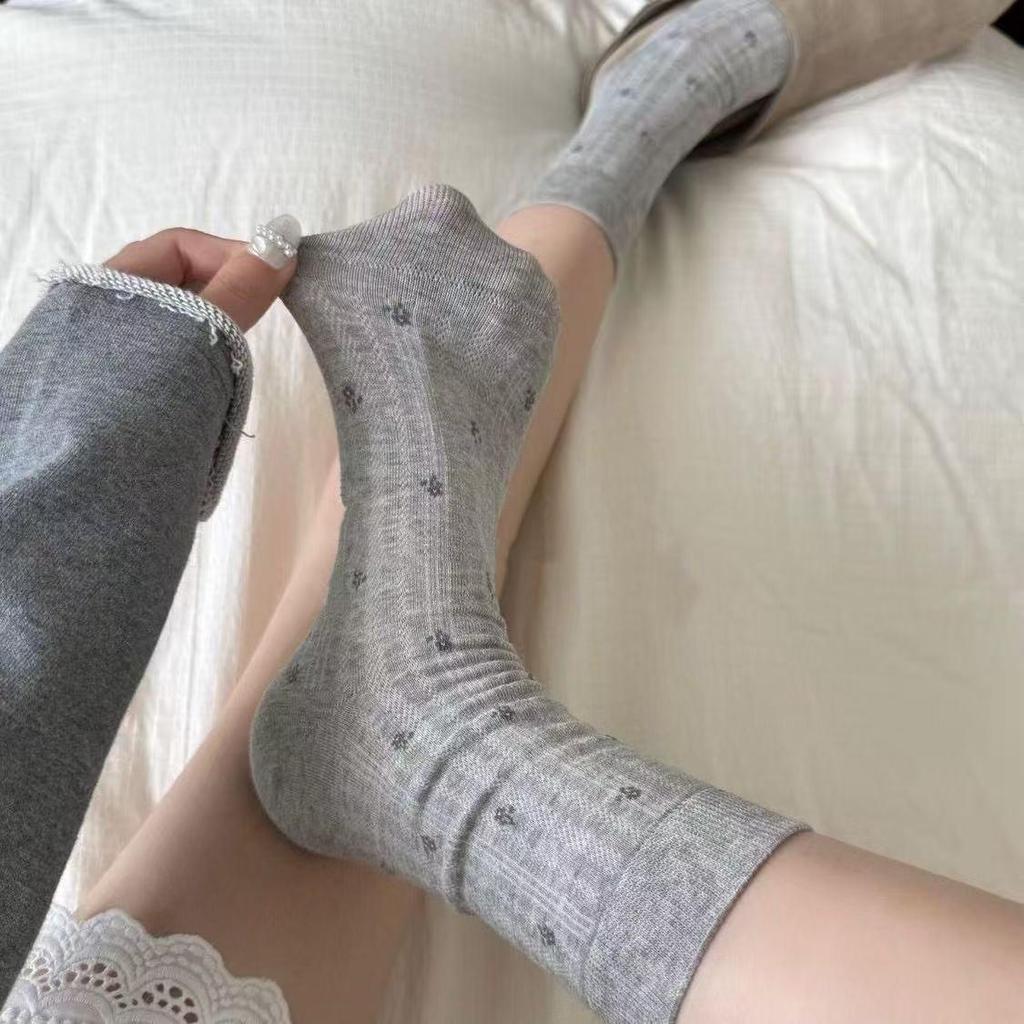 Элегантные носки до середины икры с оборками и мелким цветочным принтом - Женские универсальные осенне-зимние в французском стиле