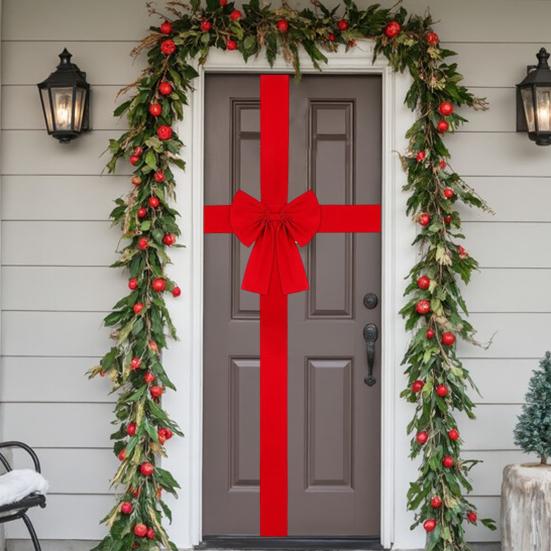 Рождественские ленты для шкафа, банты, большой красный бант для двери, праздничный бант для венка, для рождественской елки, камина, дома, кухни, принадлежности для праздничной вечеринки