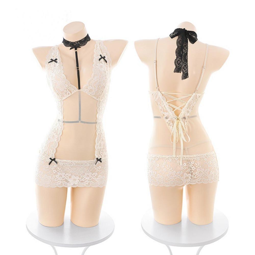 Domi Pull Deep V Dew Ditch Lace Сексуальное нижнее белье Сексуальное кружевное перспективное бедро Юбка Униформа Одежда для сна Qqny