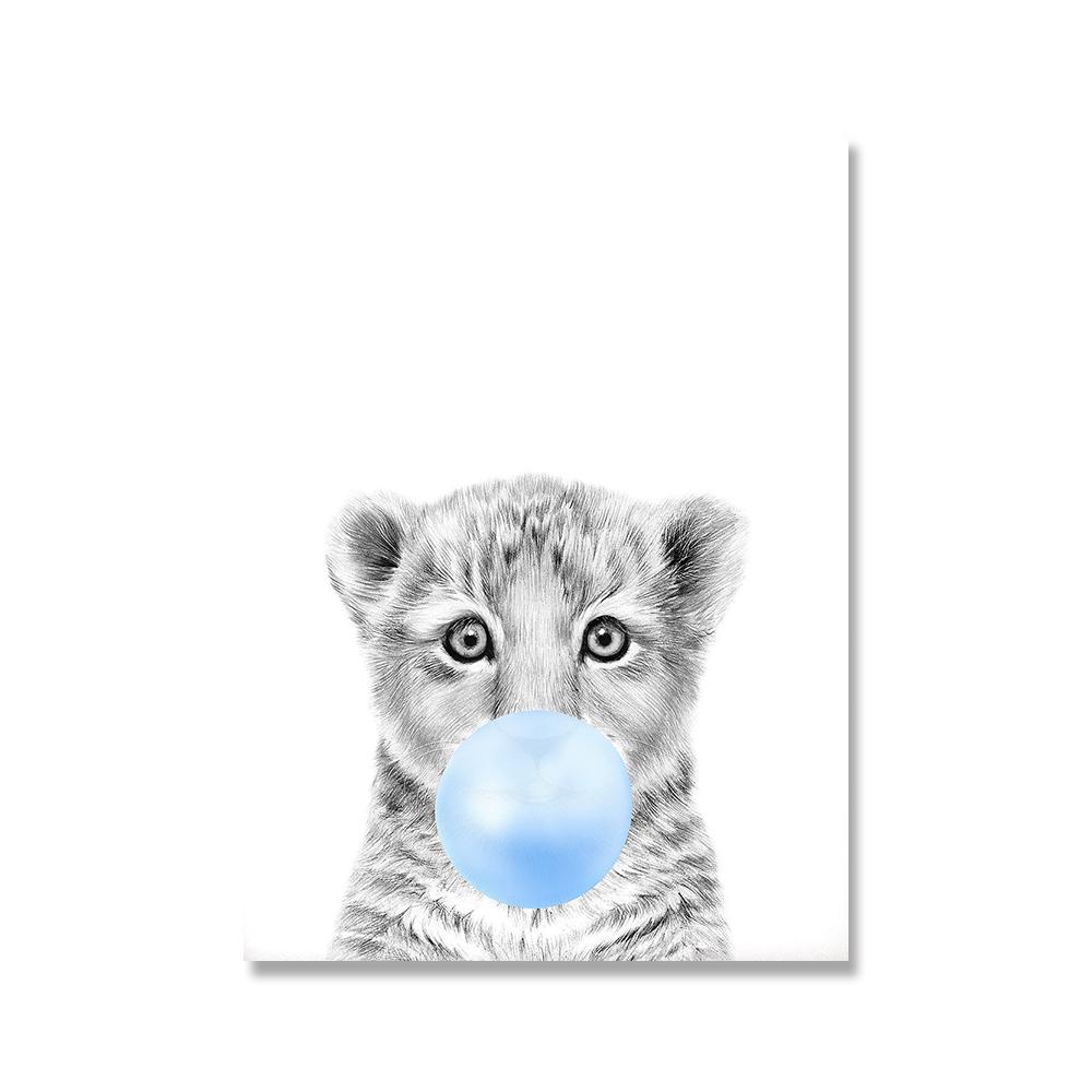 Blue Bubble Elephant Giraffe Poster Print Animal Nursery Wall Art Canvas Painting Child Picture Kids Baby Room Decoration Nordic