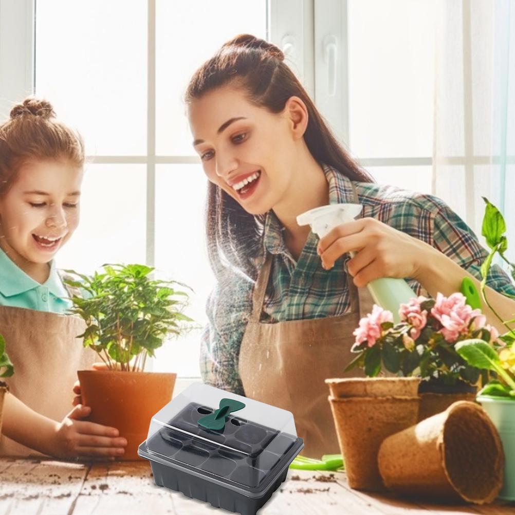 12 Hole Tray Seed Starter Tray with Lid Grow Box Seedling Nursery Tray for Greenhouse Seedling