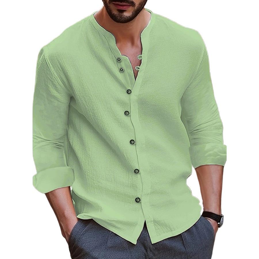 Cotton Linen Shirts Men's White Black Tops Vintage Button Up Classic Shirt Men Casual Spring Long Sleeve Blouse