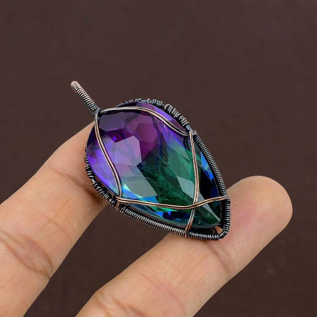 Натуральный двухцветный турмалин, драгоценный камень, медная проволока, подвеска 2,2 дюйма, y9j85