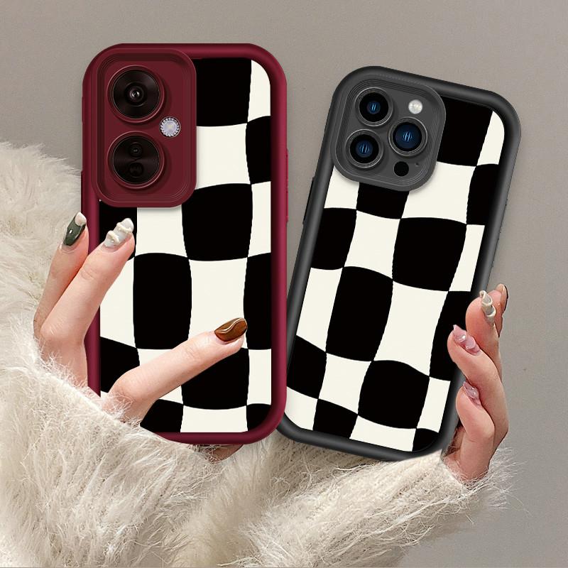 Black White Checkerboard Pattern Printed Fashion Case Flexible Soft Silicone TPU Shell Full Back Cover for iPhone Samsung