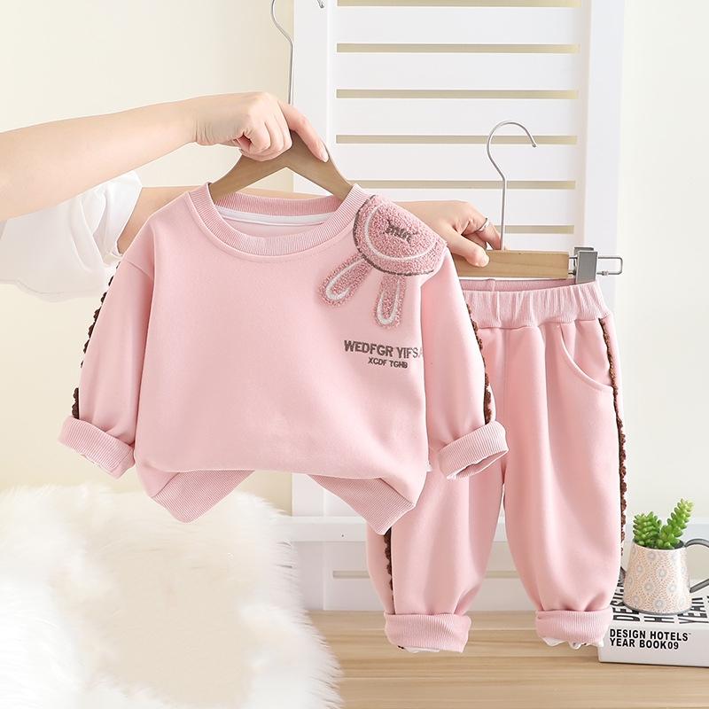 Комплект из 2 предметов для девочек, весенняя детская одежда, корейский детский наряд, милый свитер с заячьими ушками и штанами, костюмы для детей от 1 до 5 лет