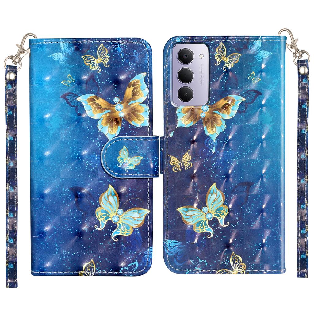 Для Xiaomi Redmi 15 5G (США) (171 мм)/Xiaomi Redmi 15 4G (США) (171 мм) Чехол-кошелек из кожи с 3D-печатью и ремешком