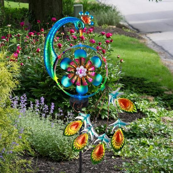 1/2 шт. Павлиньи солнечные уличные фонари Автоматическое включение/выключение Водонепроницаемые Легко установить Металлические садовые ветряные вертушки Многоцветная вращающаяся ветряная мельница