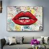 Sexy Red Lips Woman Posters and Prints Old Newspaper On Canvas Painting Wall Art Lips Picture for Girls Bedroom Home Decor