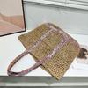 Yogodlns Summer Straw Shoulder Bags for Women Woven Seaside Beach Vacation Shopping Bags Casual Female Shoulder Handbags Totes