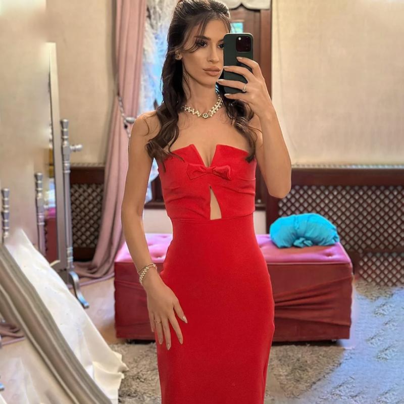 Summer Sexy Hollow Out Vacation Dress For Women Sleeveless Elegant Slim Off Shoulder Long Dresses Ladies Party Fashion Street Bodycon Slit Dress Woman