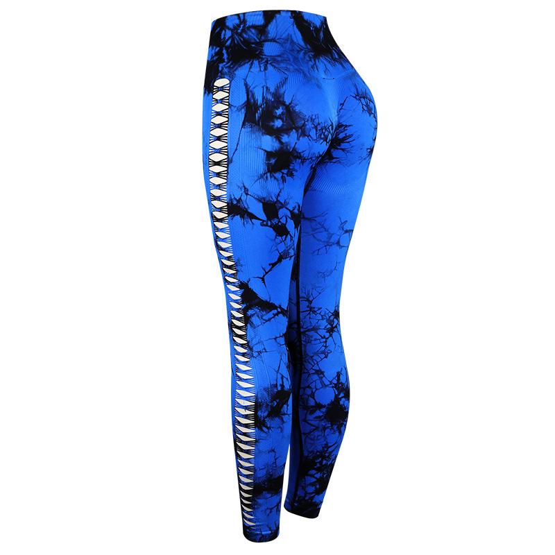 Women Tie Dye Yoga Leggings Hollow Seamless High Waist Sport Leggings