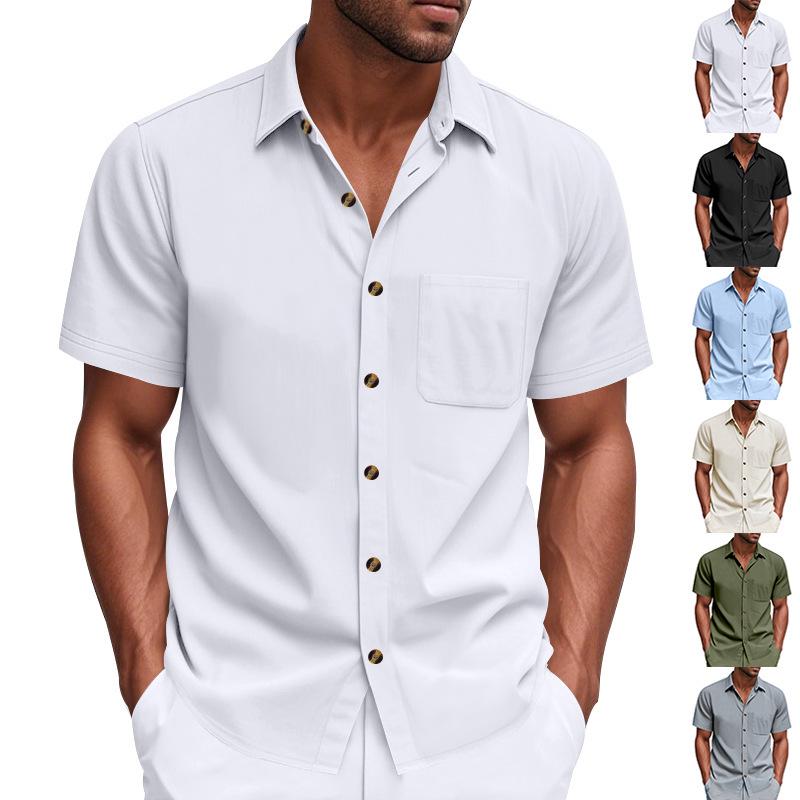 American Summer Men's Plus Size Ice Silk Blend Casual Short Sleeve Shirt