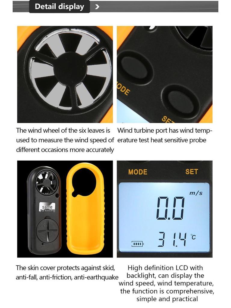 BENETECH GM816 Смарт Цифровой Анемометр для Измерения Скорости и Силы Ветра