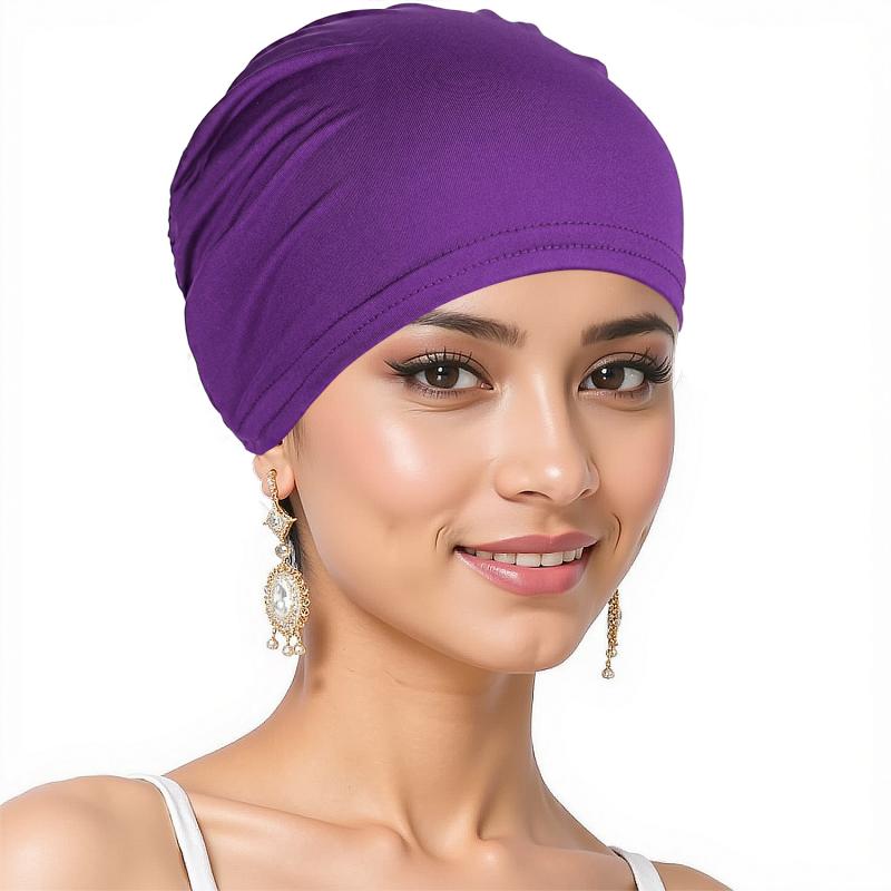 Womens Solid Color Hijab Cap Undercap Inner Cap Muslim Headwear Pull On Beanie All Seasons Comfortable Stretch