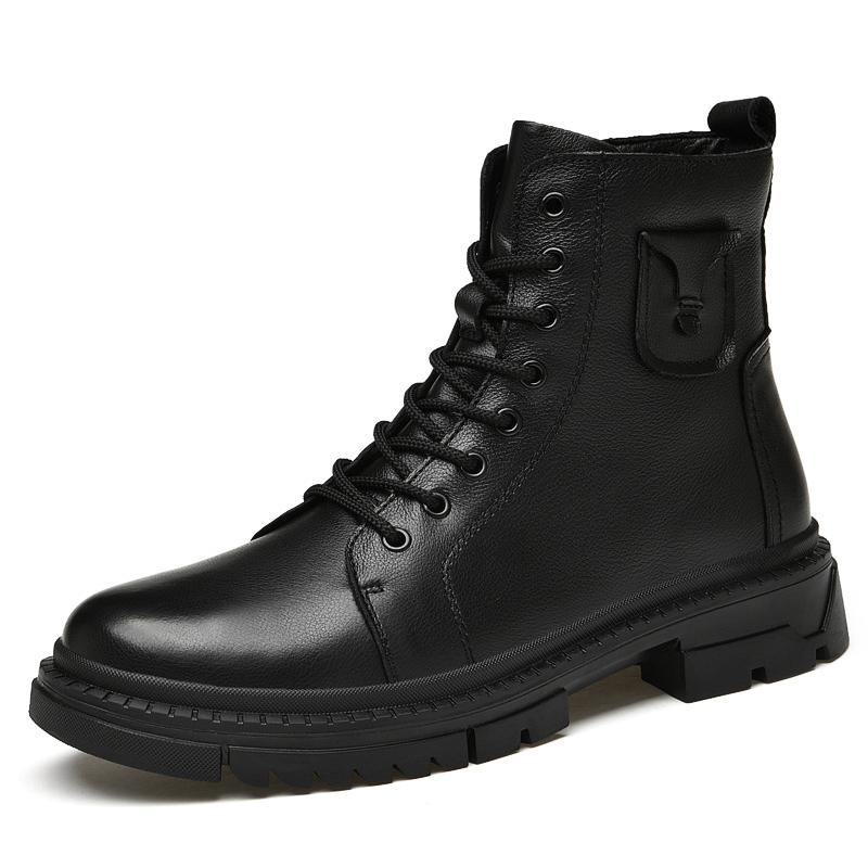 Punk Style Genuine Leather Motorcycle Boots High Top For Mens Casual Shoes Versatile Classics Ankle Boots Warm Winter Footwear