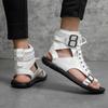 Men Roman Sandals Black White Leather Gladiator Sandals Outdoor Summer Roman Sandals for Men Peep Toe Open Toe Beach Shoes