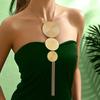 Disc Beating Pattern Link Necklace, Long Tassel Creative Design Y-shaped Necklace, Sweater Chain