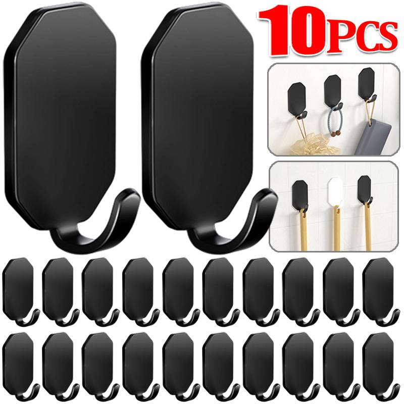 1/10Pcs Strong Self-Adhesive Hooks Stainless Steel Wall Hook Hangers Kitchen Bathroom Hook Towel Keys Coat Bags Storage Holders