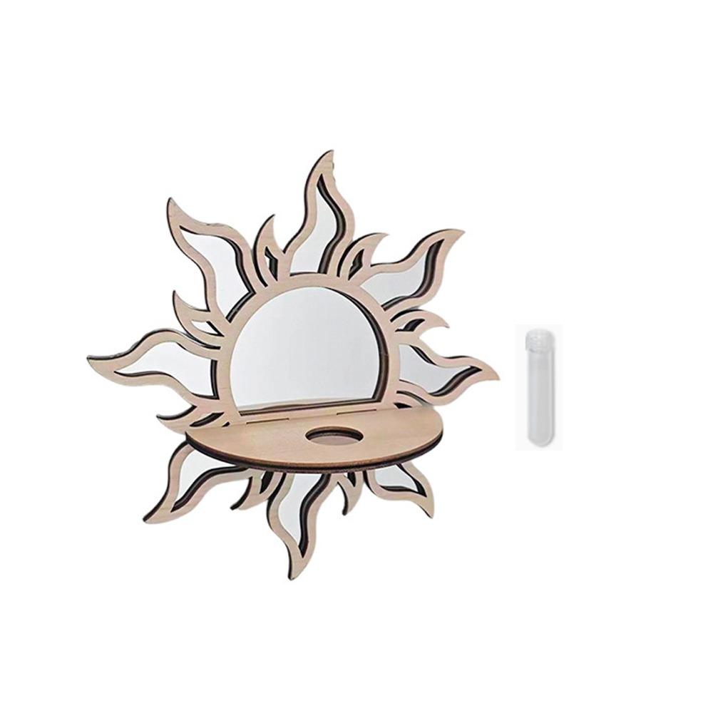 Mushroom House Wood Wall Mount Flower Shelf Mirror Hanging Plant Panel Balcony Decor