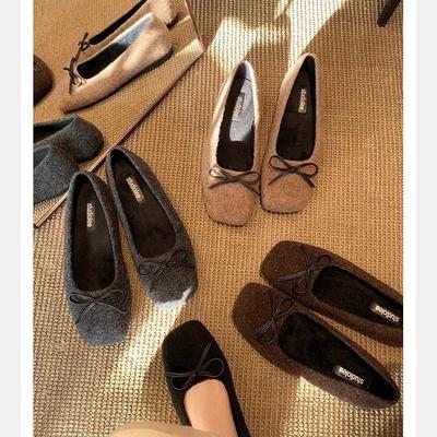 Шерстяная версия~ Мать винограда имеет те же универсальные осенне-зимние бантики, плюшевые теплые балетки с неглубоким вырезом для женской осени и зимы