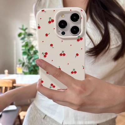 Для iPhone 16 15 14 13 12 11 Pro Max CaseМилый мультяшный вишневый узор личиСиликоновый чехол для iPhone XS Max XR 16 15 Plus Funda
