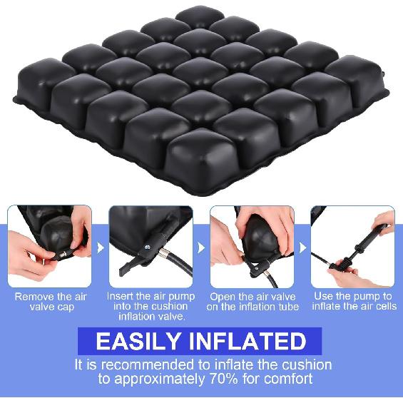 Air Inflatable Wheelchair Cushion, Pressure Relief Seat Cushion for Tailbone and Sciatica Pain, Portable Air Seat Pad with Pump- for Car, Office and