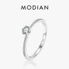 Modian 925 Sterling Silver Simple Round Clear CZ Finger Rings For Women & Girls Cassic Wedding Statement Fine Jewelry Gift