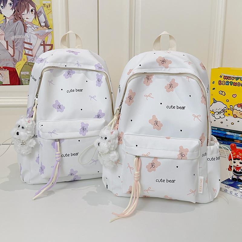 Schoolbag Japanese ins Girl Cute Bear Backpack High School Student Simple Travel Backpack Female School Bag Junior High School Student