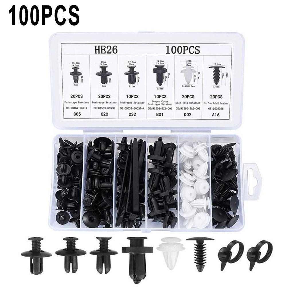 100Pcs Car Trim Clips Rivet Door Panel Retainer Fastener Mud Flaps Push Set