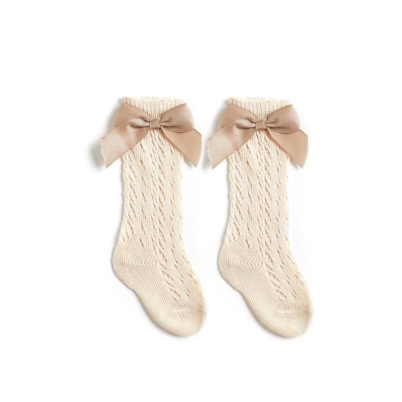 Детские ажурные носки до колена в королевском стиле для девочек. Носки-трубы с бантом для малышей. Детские ажурные носки для детей 0-6 лет