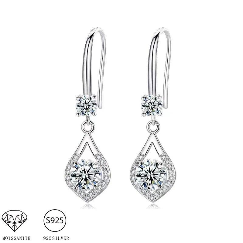 S925 Sterling Silver 1-2 Carat Moissanite Water Drop Earrings High-End Design Cute Casual Decoration For Girlfriend
