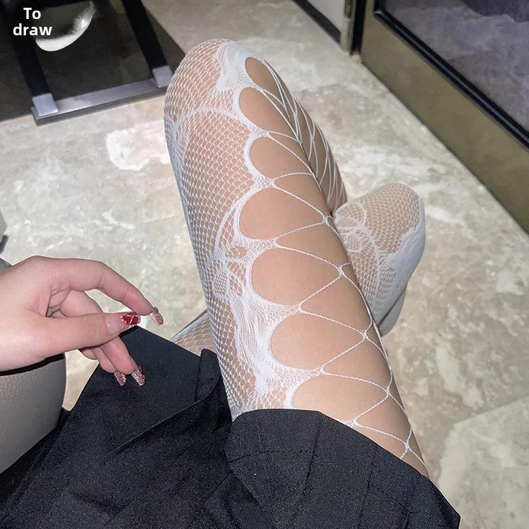 Women's Sheer Fishnet Stockings - Polka Dot & Heart Pattern, Sexy Black & White Options, Large Sizes Available for Spring & Autumn