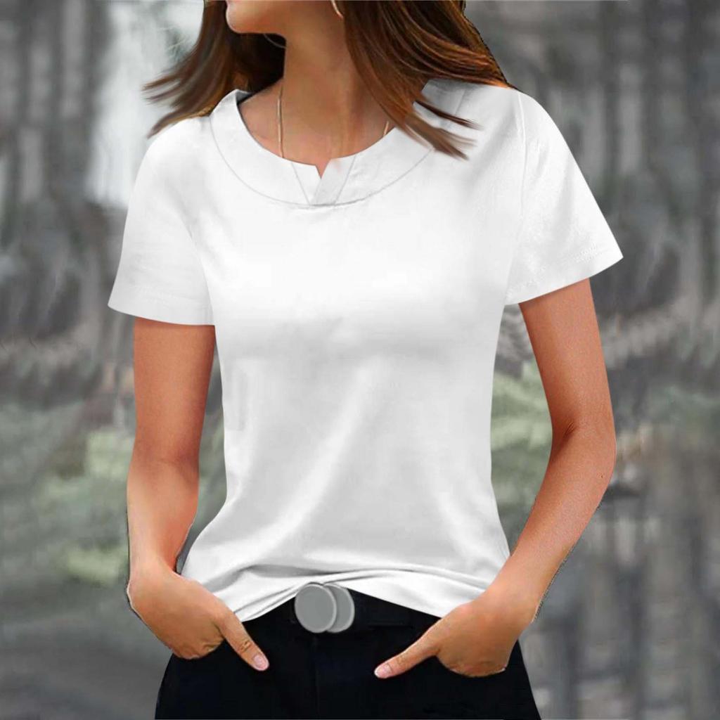 Women's Fashionable Casual Solid Color Short Sleeved Round Neck T-shirt Top