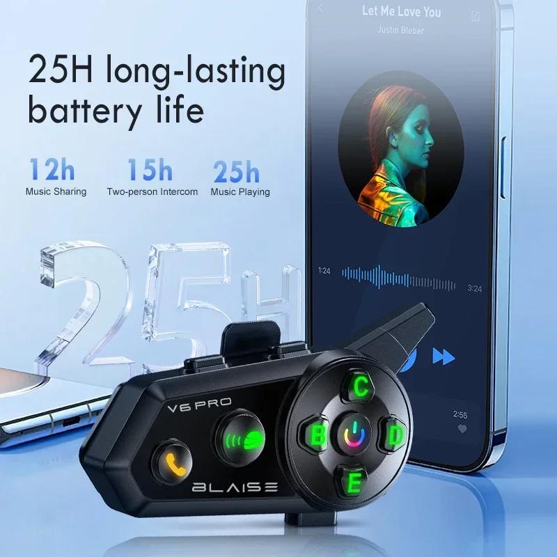 Гарнитура для мотоциклетного шлема D2-6X Bluetooth 5.3 Intercom, радиус действия 1000 м, для 6 водителей, водонепроницаемая, совместный доступ к музыке, двухъядерный процессор