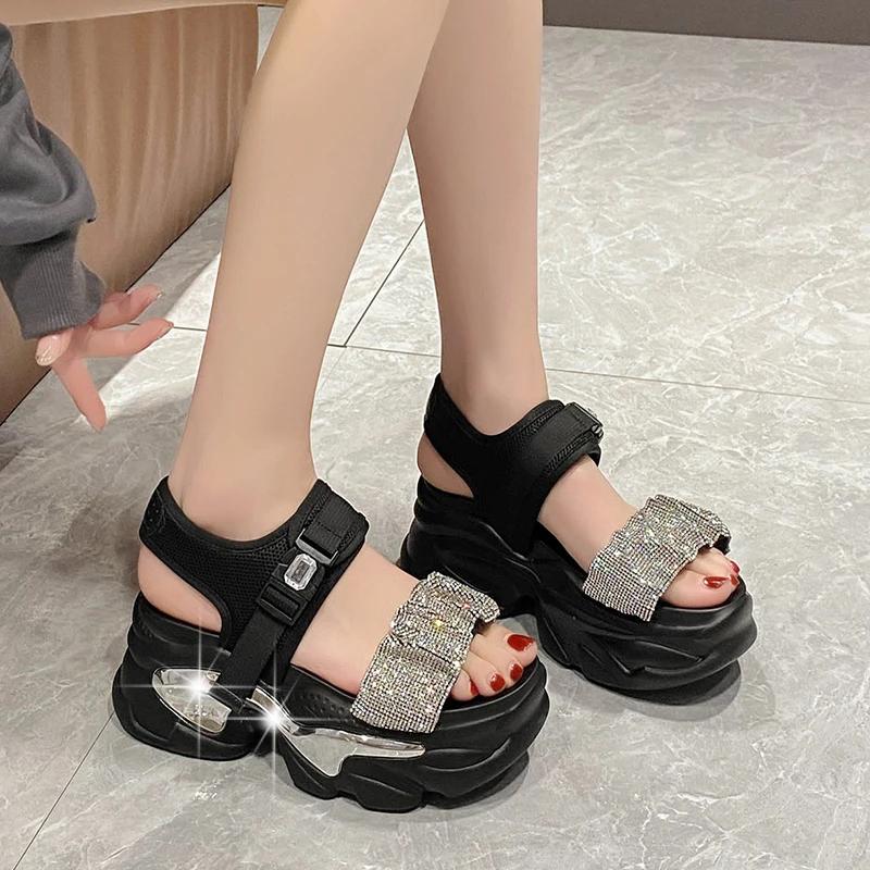 Fashion Summer Women Platform Sandals Wedges Thick Bottom Casual Leather Shoes New Woman 9CM High Heels Comfortable Sandals Sneakers
